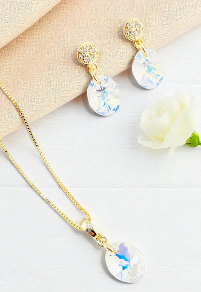 Conjunto Praga Gold 24K Cristal Swarovski® Aurora Boreal