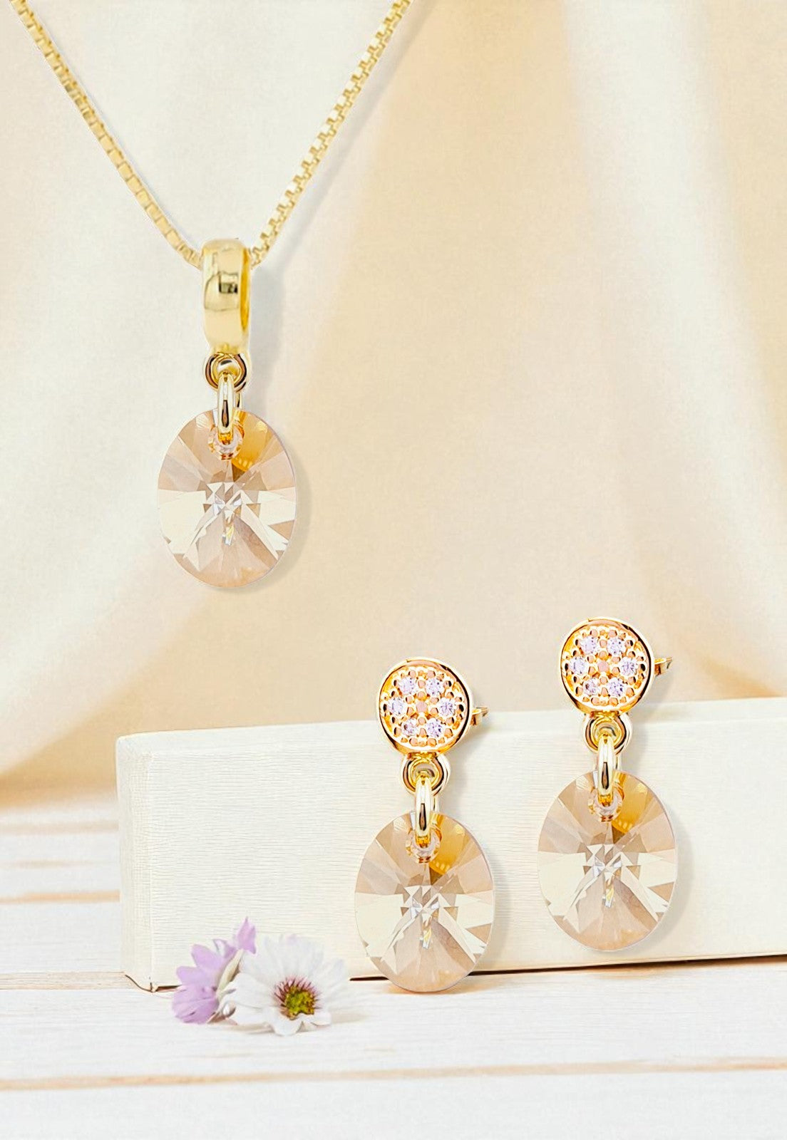 Conjunto Praga Gold 24K Cristal Swarovski® Golden Shadow