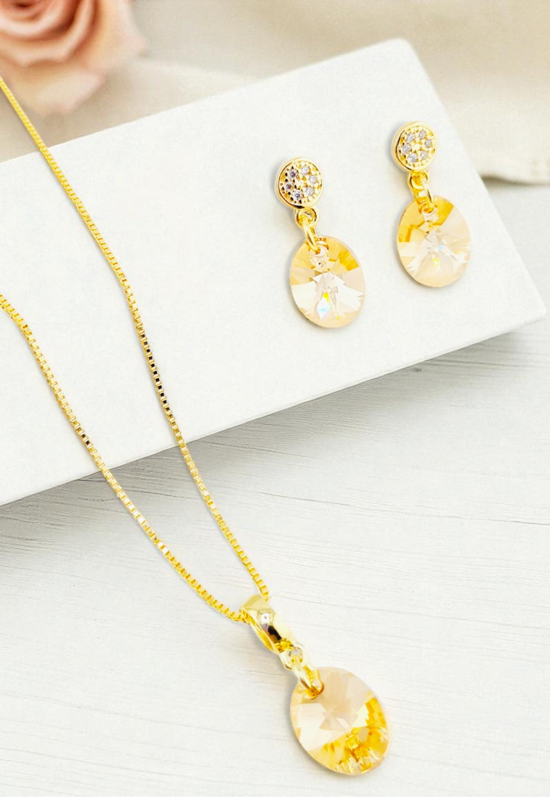 Conjunto Praga Baño Oro 24K Cristal Genuino Golden Shadow