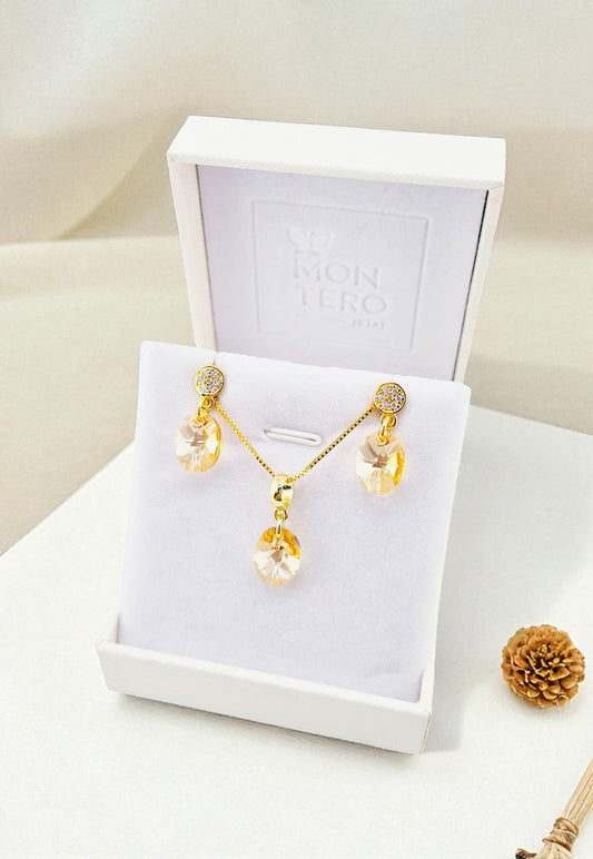 Conjunto Praga Gold 24K Cristal Swarovski® Golden Shadow
