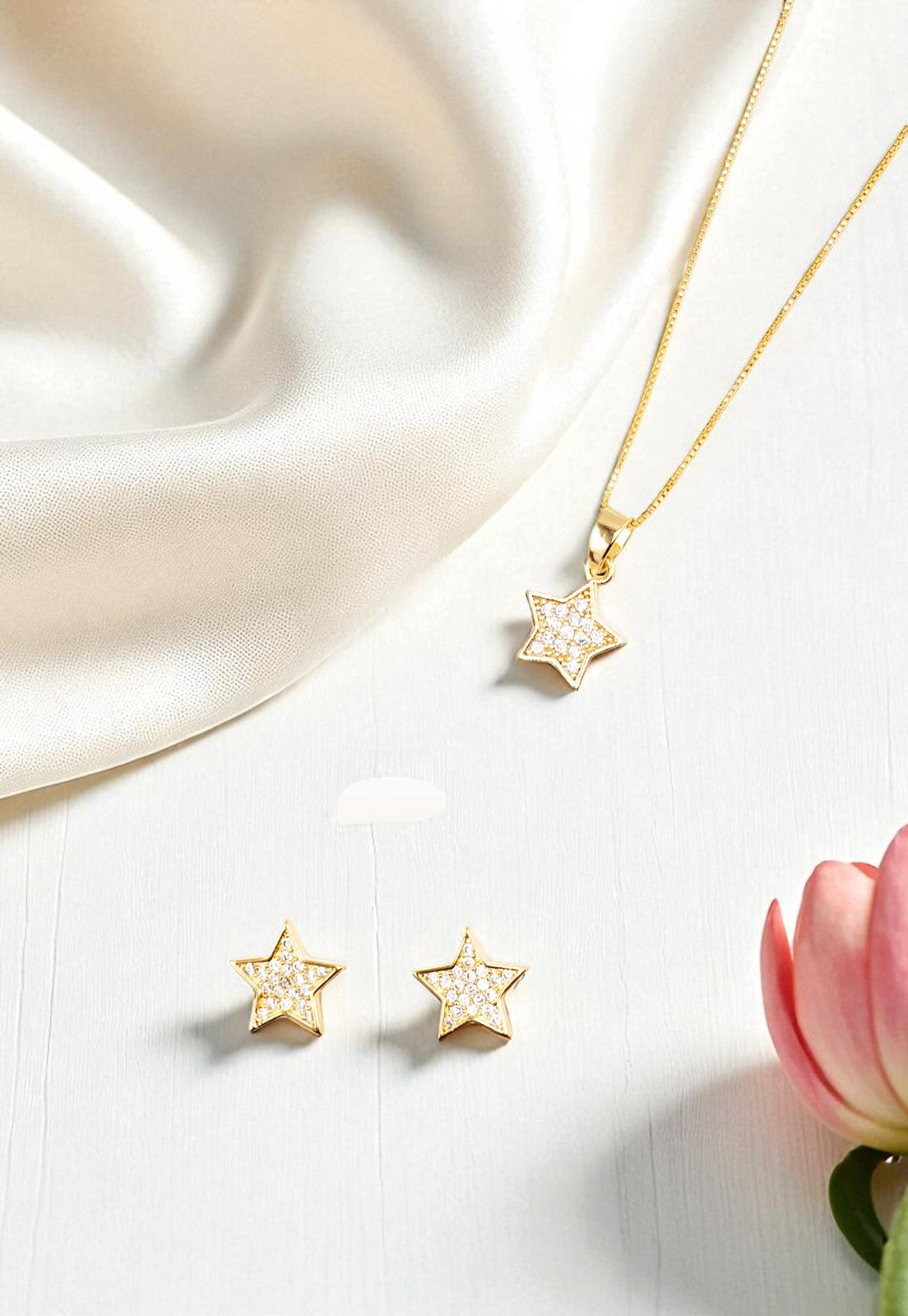 Conjunto Estelar Gold Baño de Oro 24k Microcircones