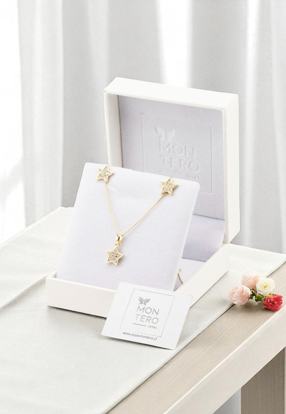 Conjunto Estelar Gold Baño de Oro 24k Microcircones