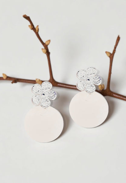 Aros Flor Baño Oro Blanco