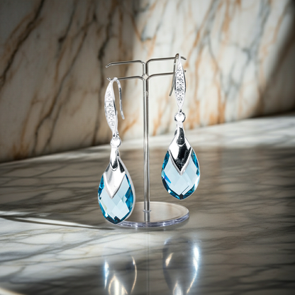 Aros Alaska Plata Italiana 925 Cristal Genuino Aquamarine