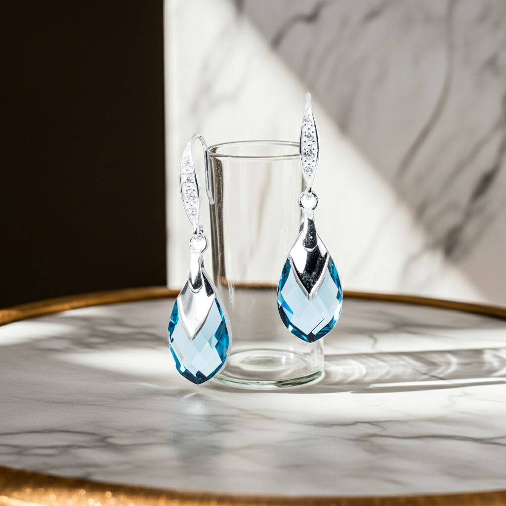 Aros Alaska Plata Italiana 925 Cristal Genuino Aquamarine