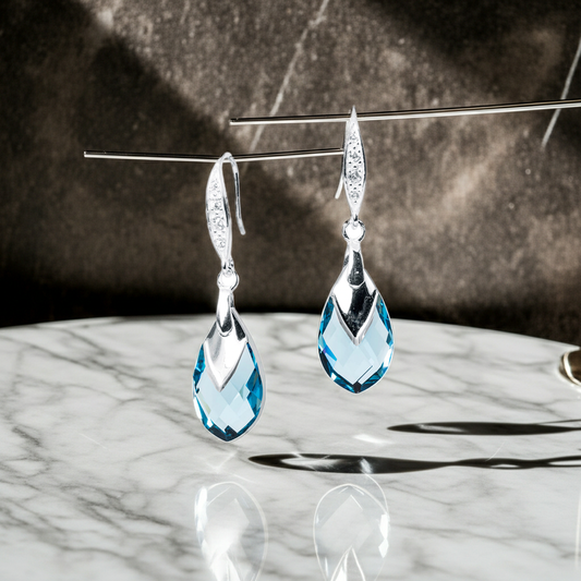 Aros Alaska Plata Italiana 925 Cristal Genuino Aquamarine