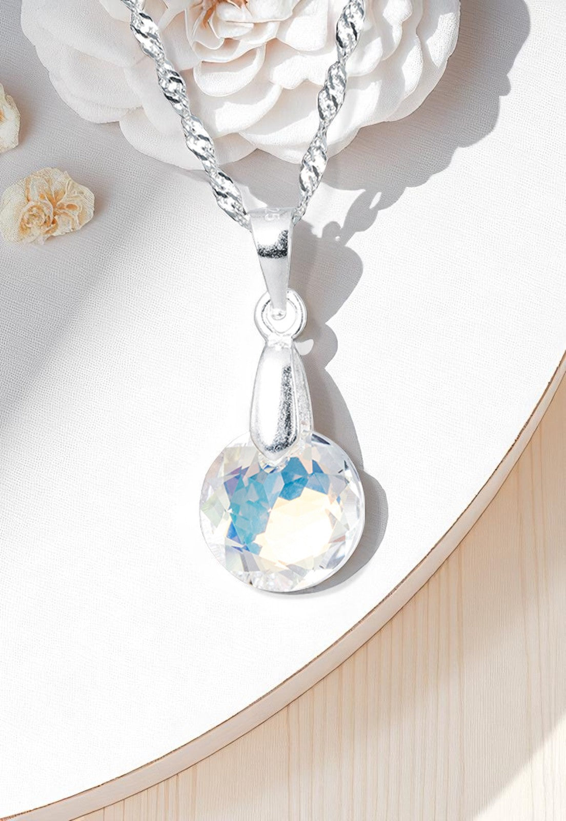 Collar Gracia Plata 925 Cristal Genuino Aurora Boreal