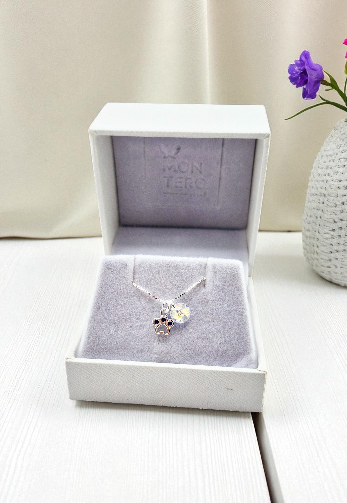 Collar Patita Plata 925 y Cristal Genuino