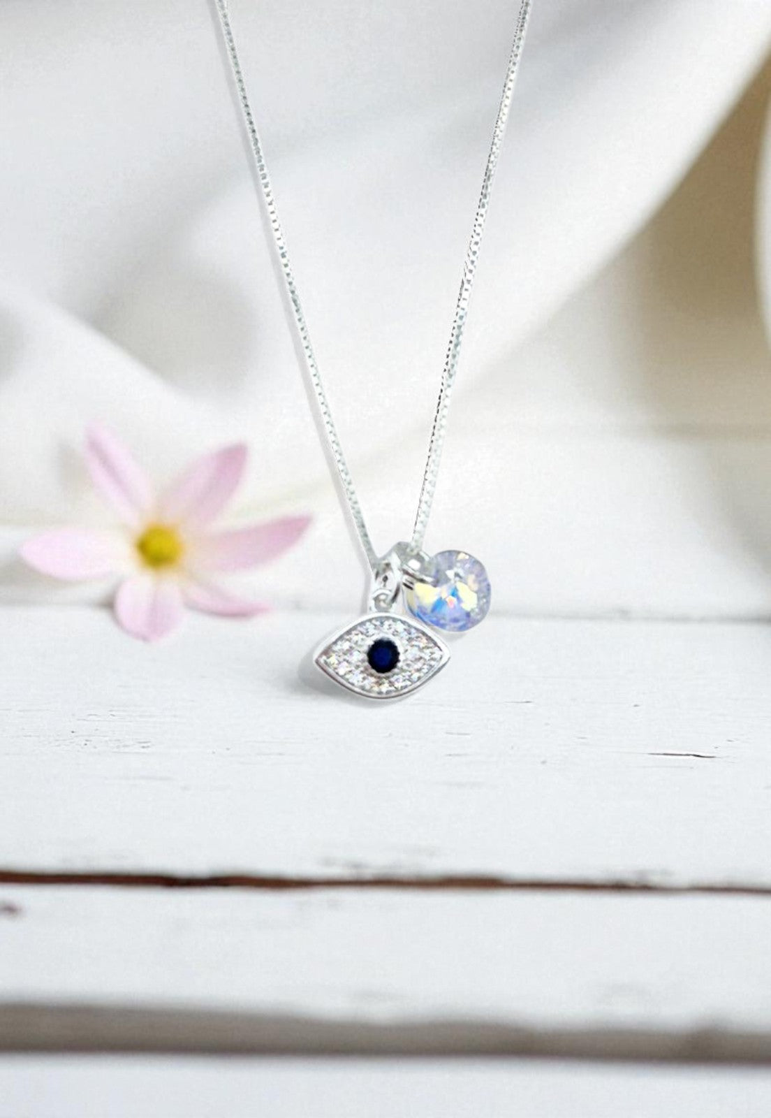 Collar Ojo Turco Plata 925 y Cristal Genuino