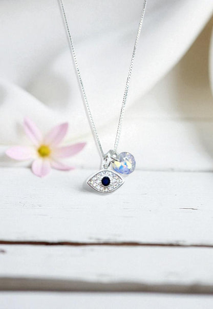 Collar Ojo Turco Plata 925 y Cristal Genuino