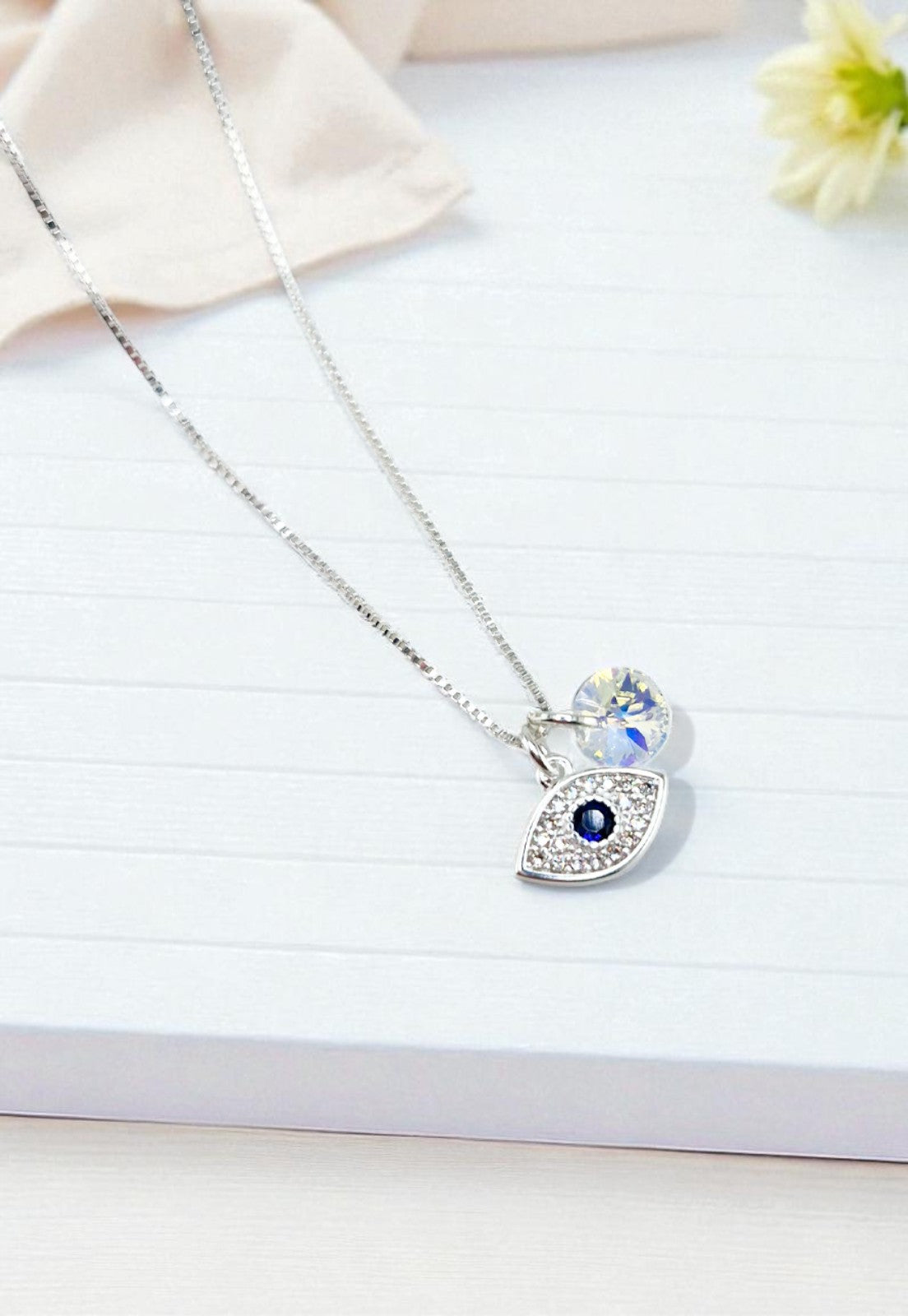 Collar Ojo Turco Plata 925 y Cristal Genuino