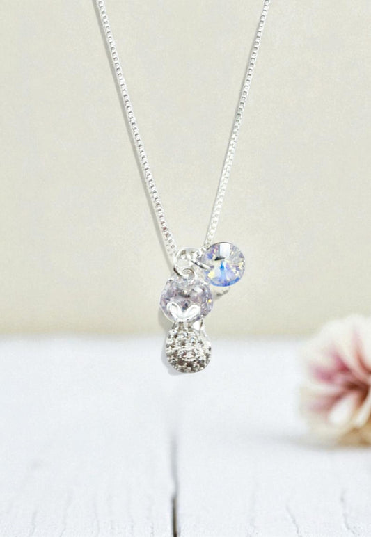 Collar Gato Plata 925 y Cristal Genuino