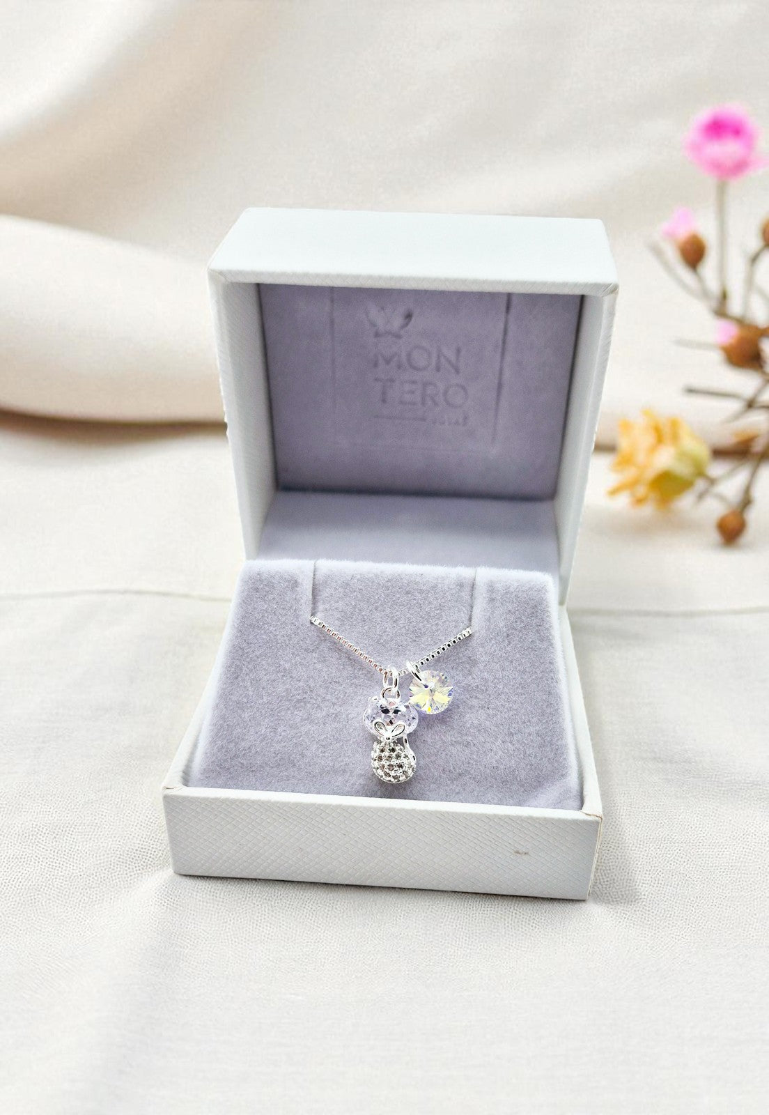 Collar Gato Plata 925 y Cristal Genuino