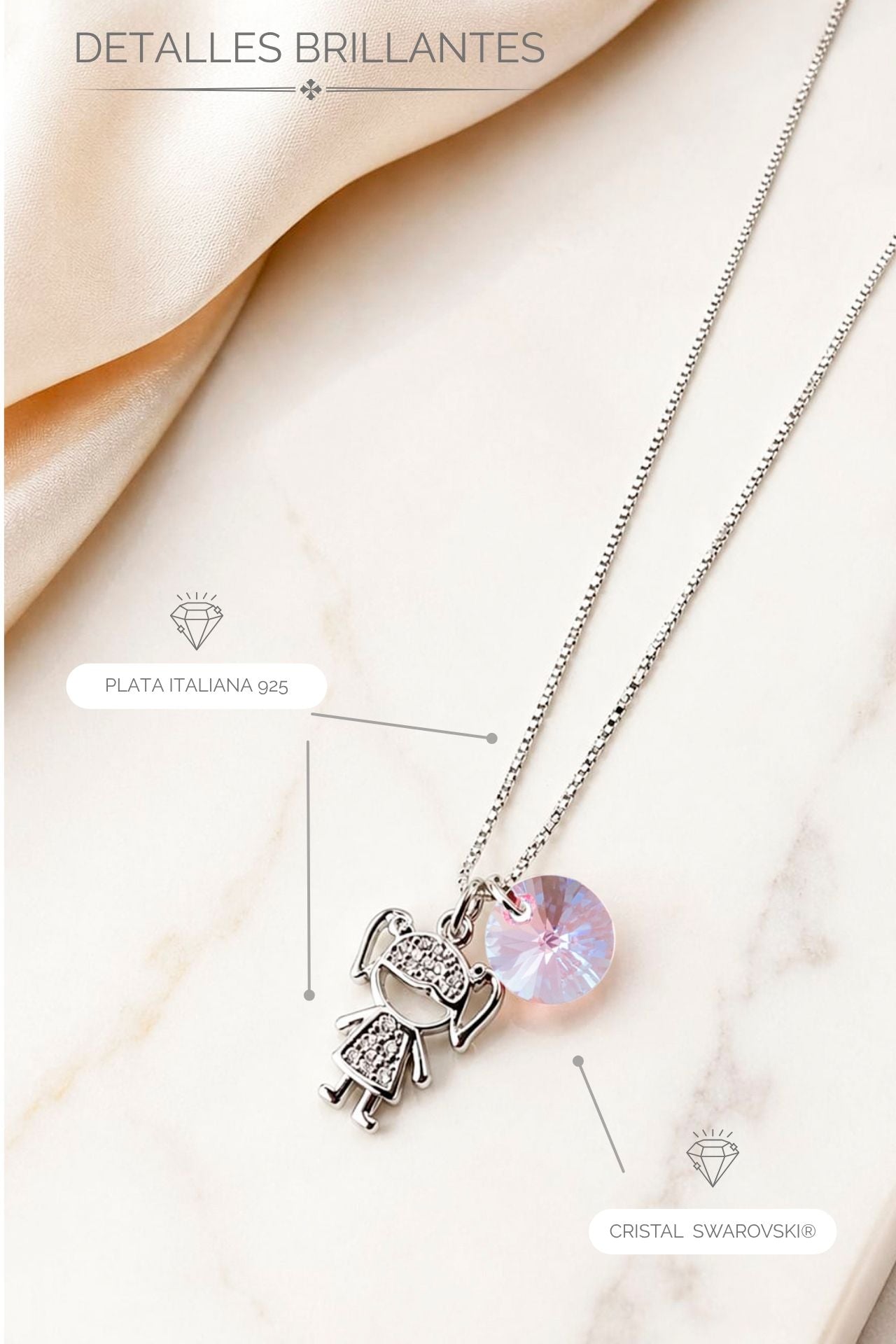 Collar Niña Plata 925 Cristal Swarovski® Ligth Rose