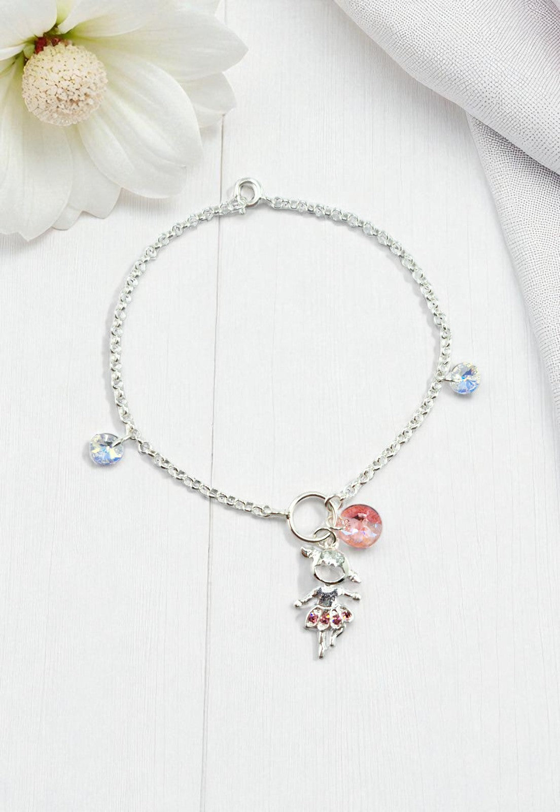 Pulsera Niña Plata Italiana 925 Cristal Genuino Aurora Boreal y Light Rose