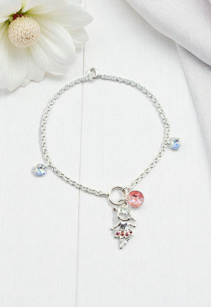 Pulsera Niña Plata Italiana 925 Cristal Genuino Aurora Boreal y Light Rose