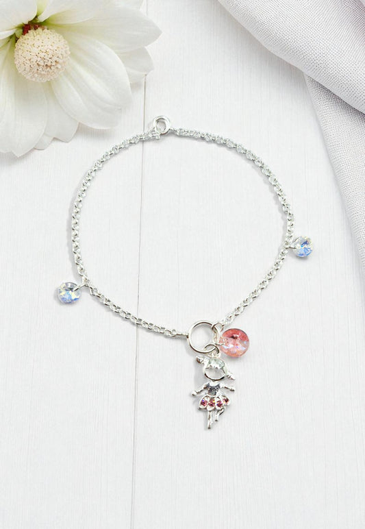 Pulsera Niña Plata Italiana 925 Cristal Genuino Aurora Boreal y Light Rose