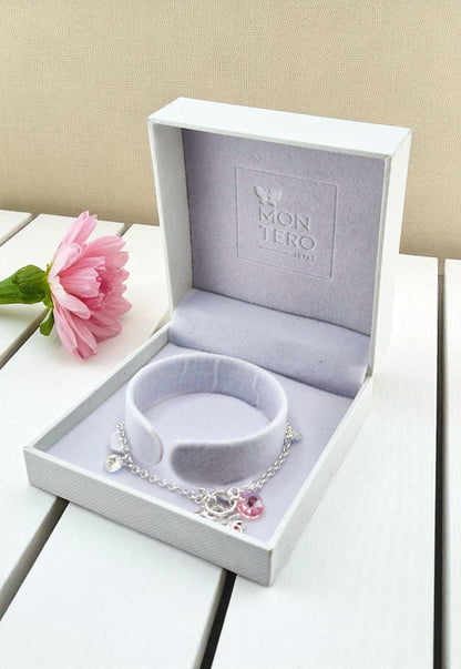 Pulsera Niña Plata Italiana 925 Cristal Genuino Aurora Boreal y Light Rose