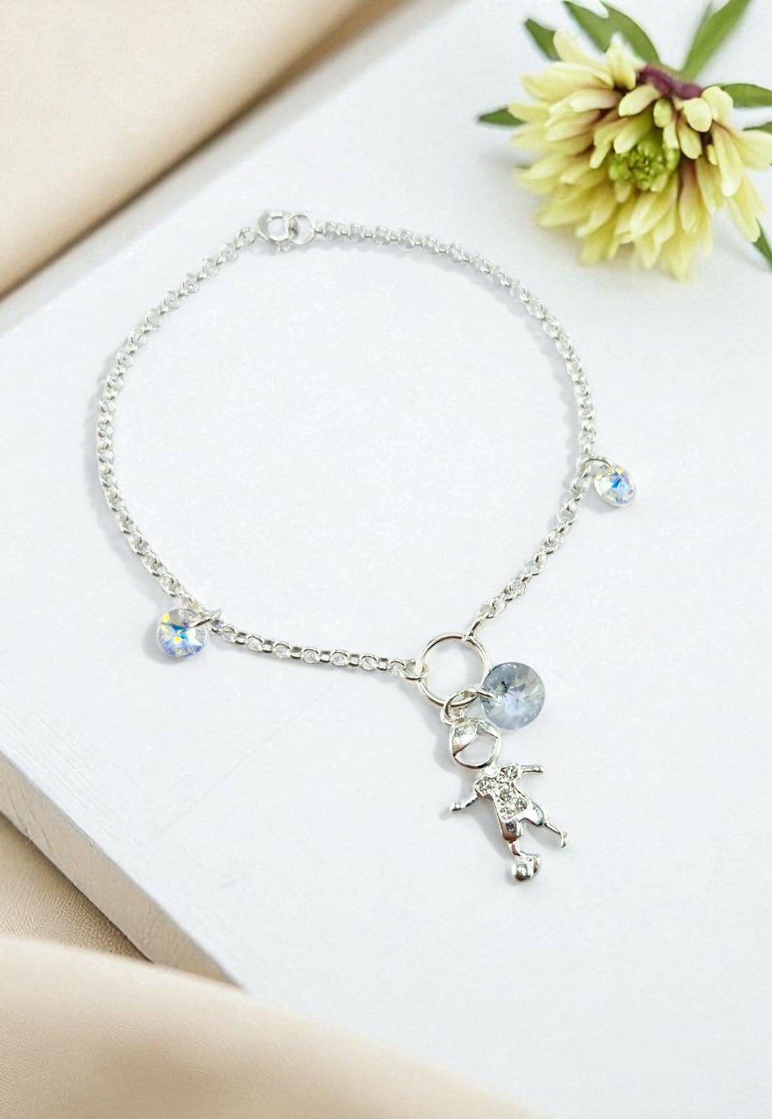 Pulsera Niño Plata Italiana 925 Cristal Genuino Aurora Boreal y Blue Shade