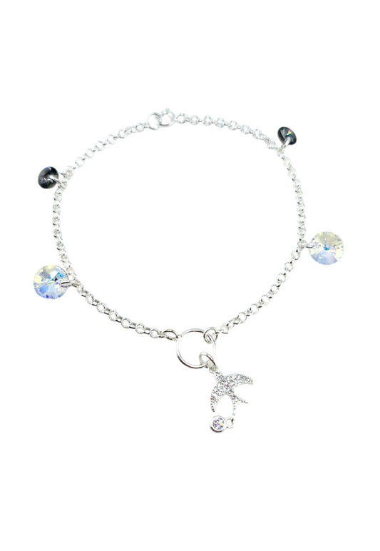 Pulsera Golondrina Plata Italiana Cristal Genuino