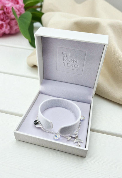 Pulsera Golondrina Plata Italiana Cristal Genuino