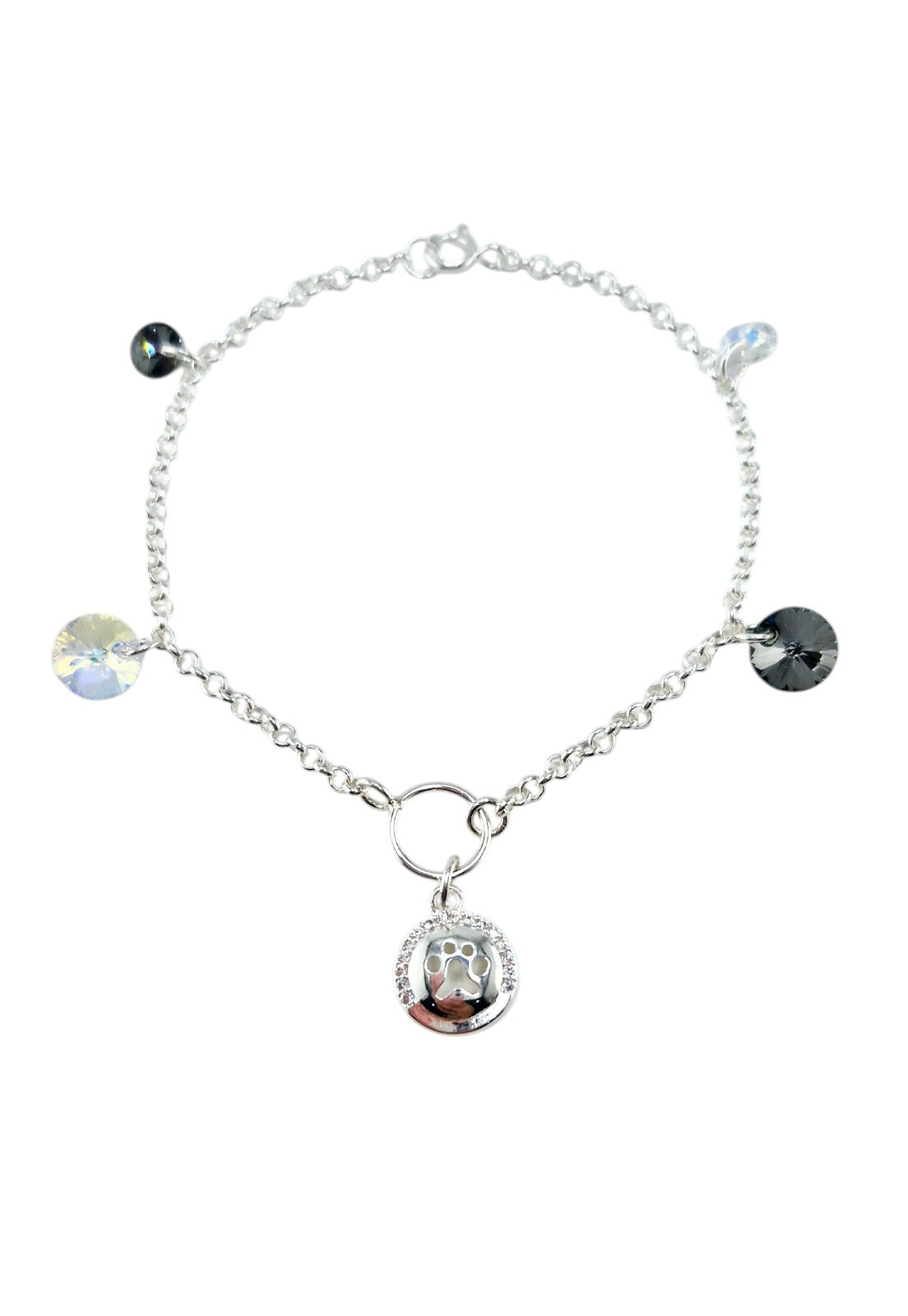 Pulsera Puppy Plata Italiana 925 Cristal Genuino Aurora Boreal y Silver Night