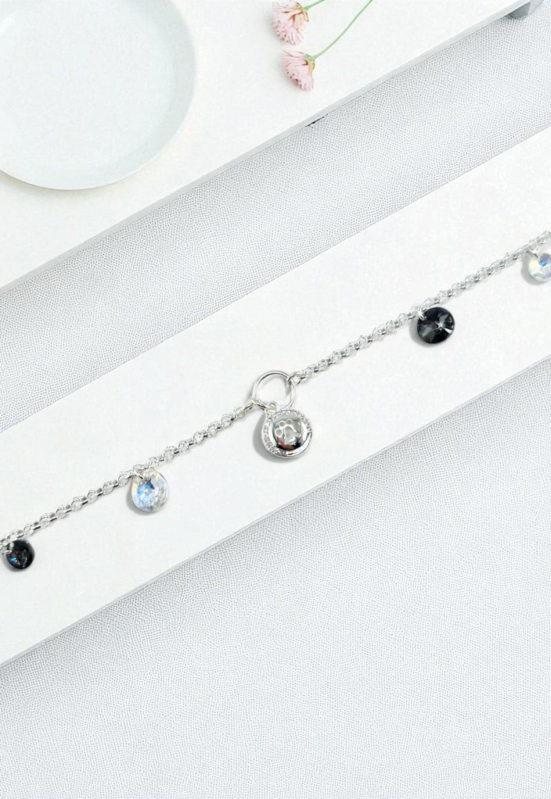 Pulsera Puppy Plata Italiana 925 Cristal Genuino Aurora Boreal y Silver Night