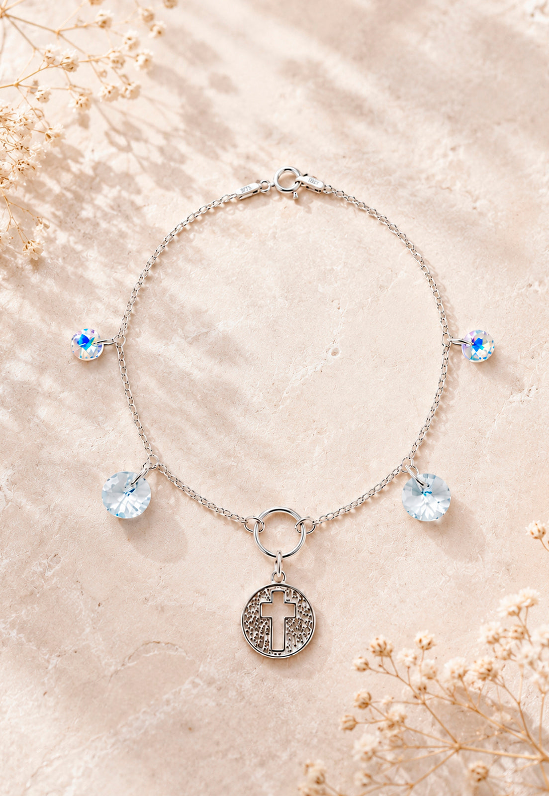 Pulsera Fe Plata 925 Cristal Swarovski® Blue Shade