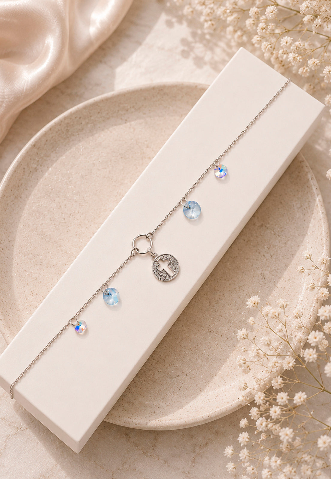 Pulsera Fe Plata 925 Cristal Swarovski® Blue Shade