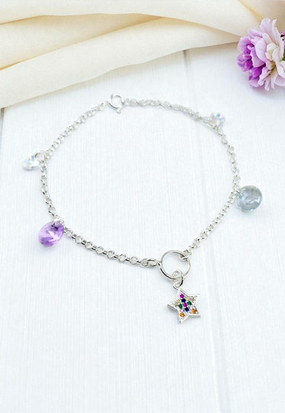 Pulsera Estelar Plata Italiana Cristal Genuino