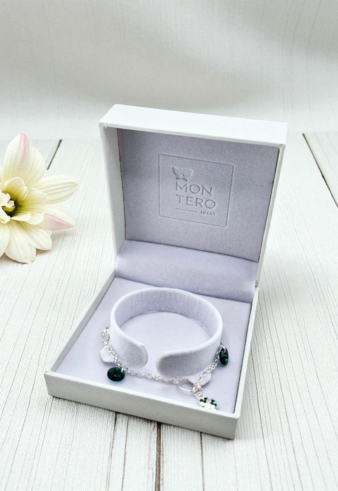 Pulsera Fortuna Plata Italiana Cristal Genuino