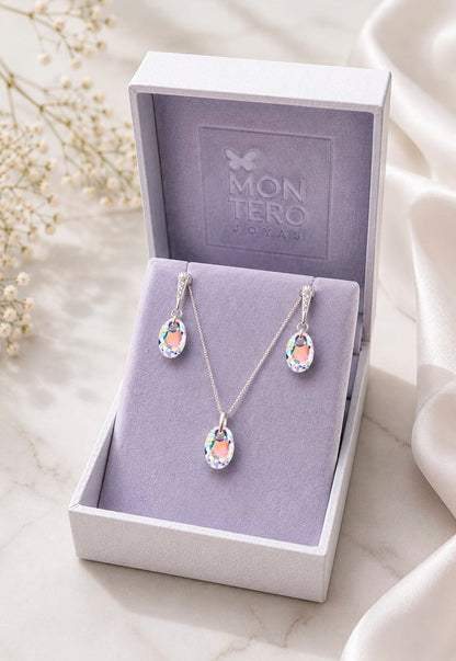 Conjunto Antonia Plata 925 Cristal Swarovski® Aurora Boreal