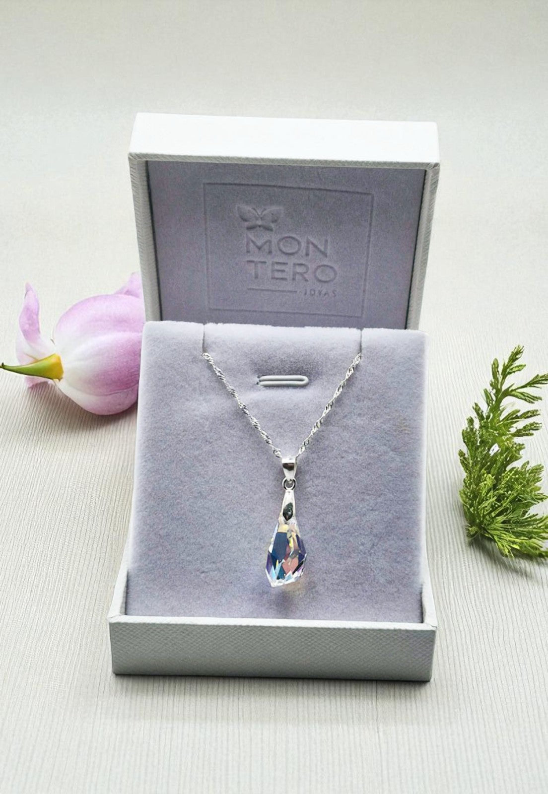 Collar Sofia Plata Italiana 925 y Cristales Aurora Boreal