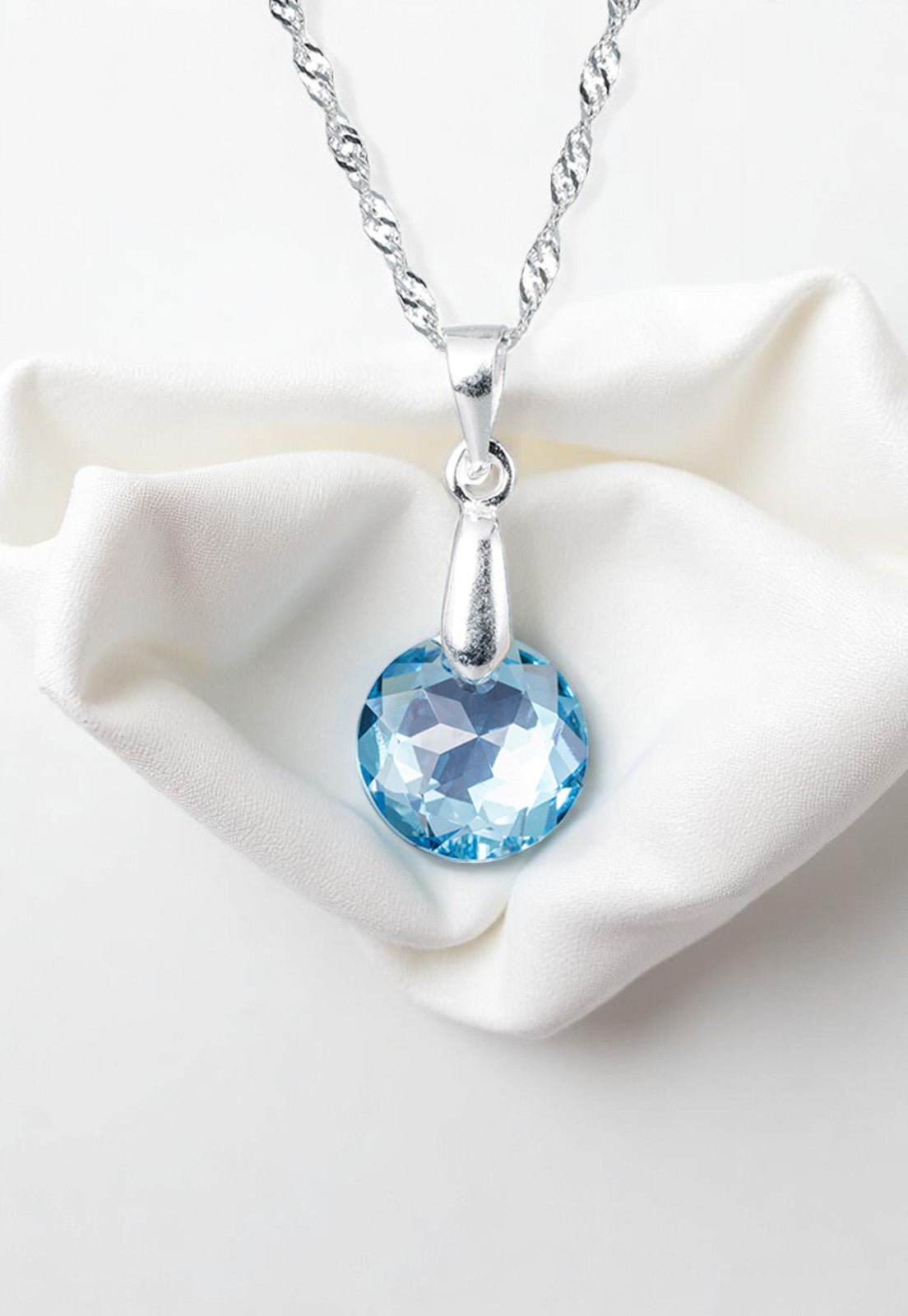 Collar Gracia Plata 925 Cristal Genuino Aquamarine