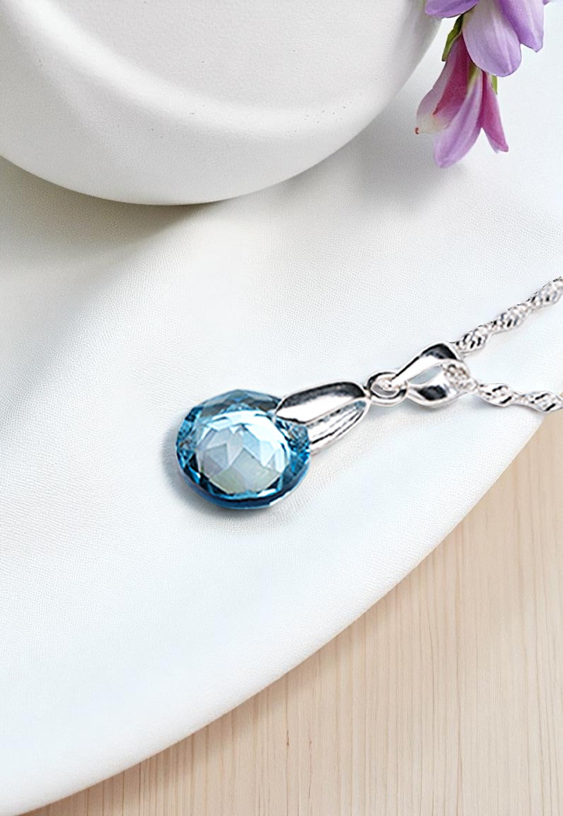 Collar Gracia Plata 925 Cristal Genuino Aquamarine