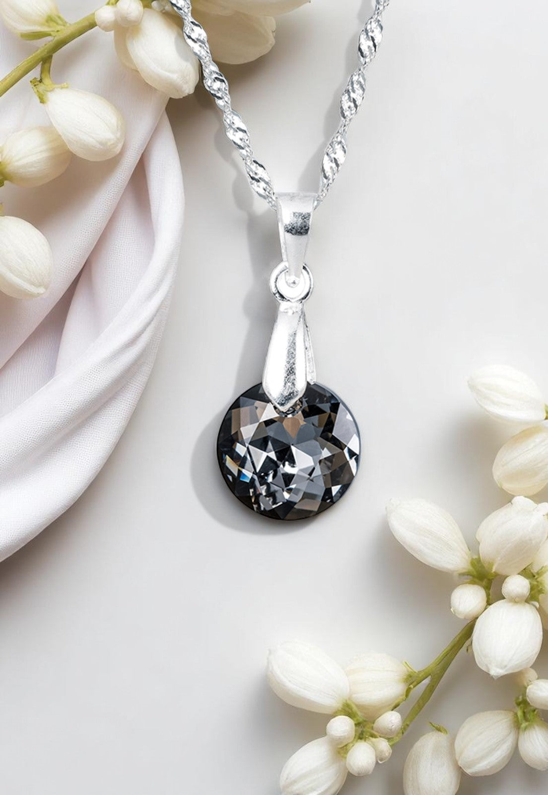 Collar Gracia Plata 925 Cristal Genuino Silver Night