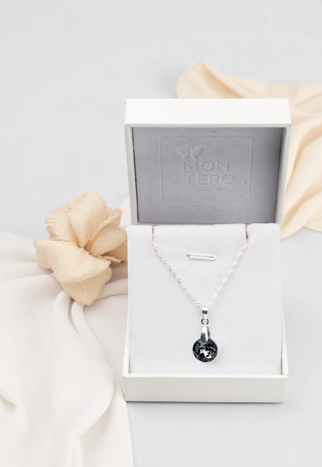 Collar Gracia Plata 925 Cristal Genuino Silver Night