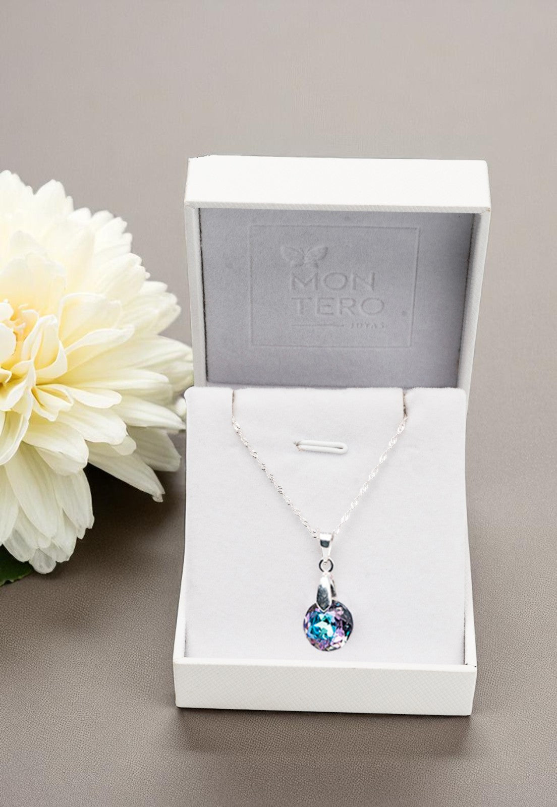 Collar Gracia Plata 925 Cristal Genuino Vitral Light