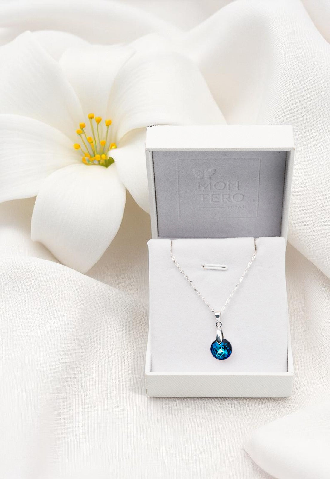 Collar Gracia Plata 925 Cristal Genuino Bermuda Blue