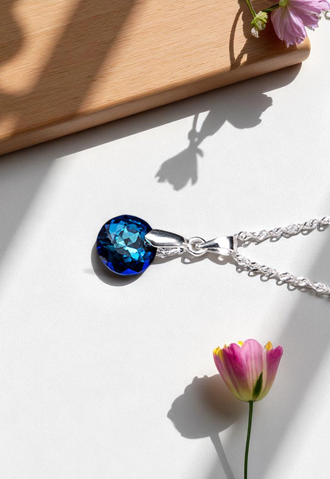 Collar Gracia Plata 925 Cristal Genuino Bermuda Blue