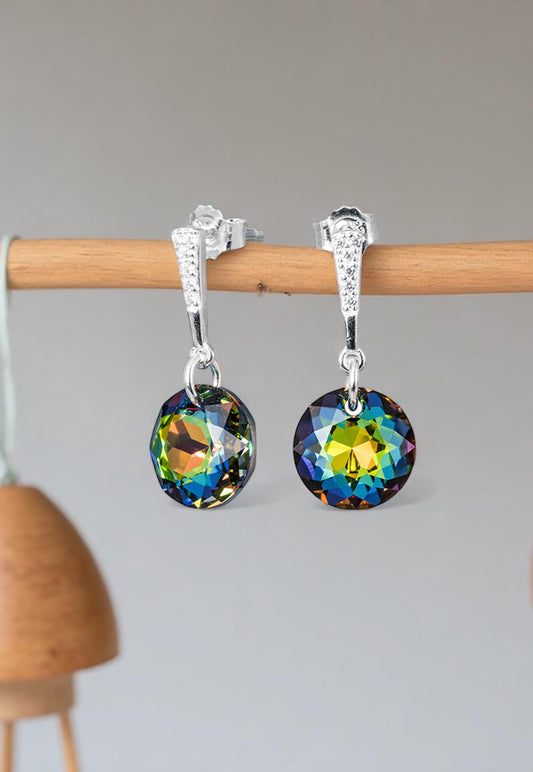 Aros Gracia Plata 925 Cristal Genuino Vitral Medium