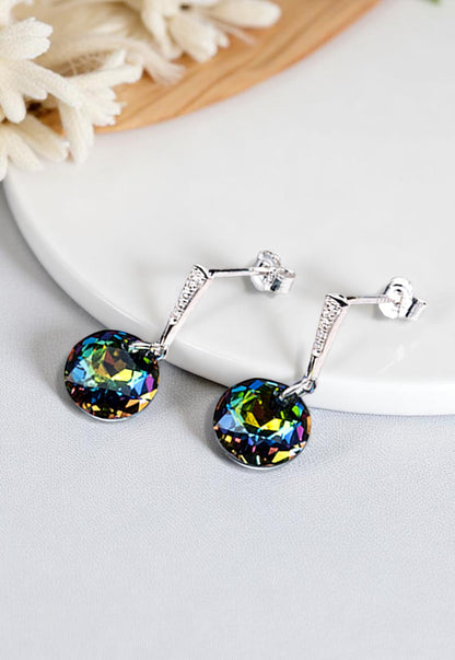 Aros Gracia Plata 925 Cristal Genuino Vitral Medium