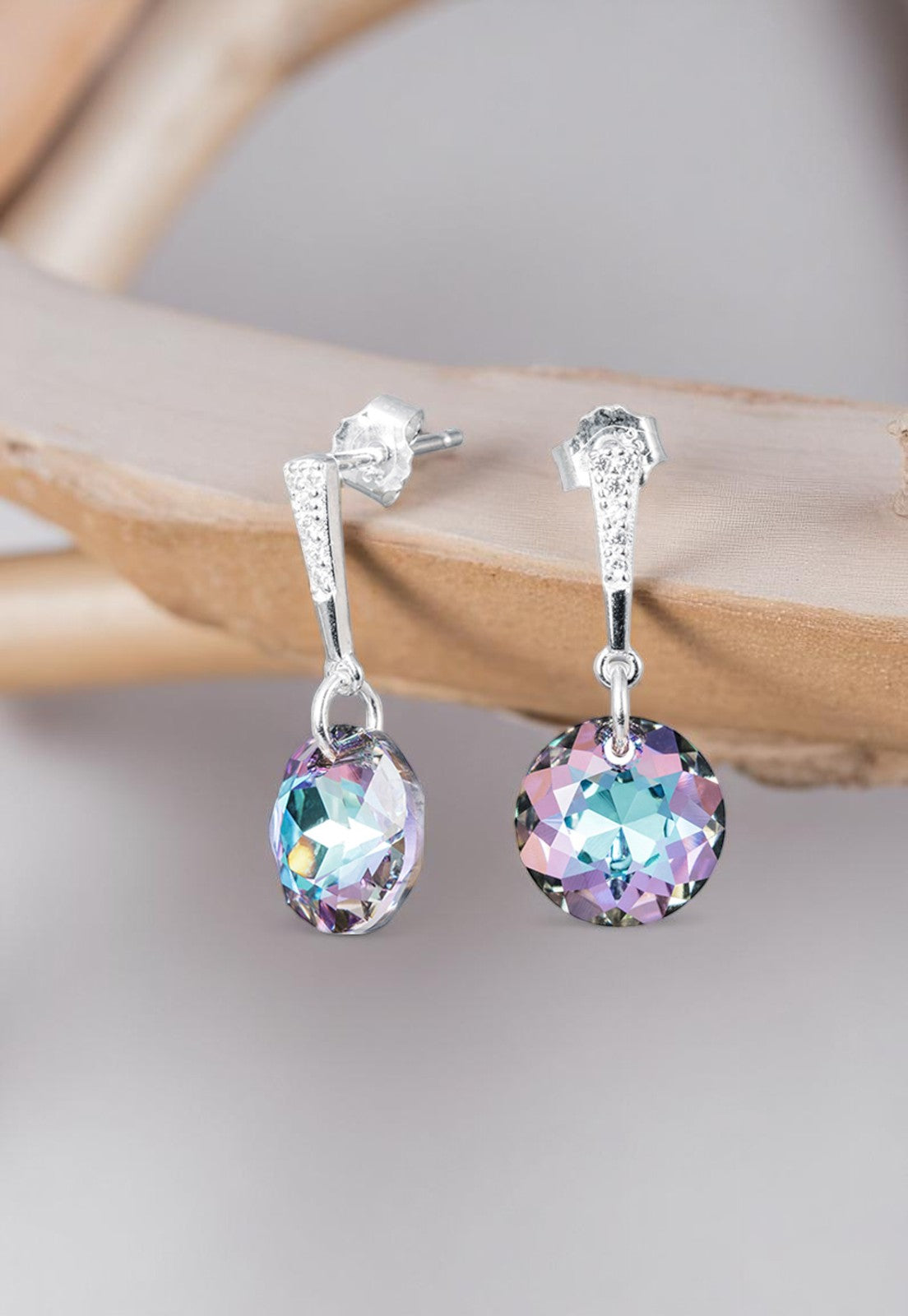 Aros Gracia Plata 925 Cristal Genuino Vitral Light