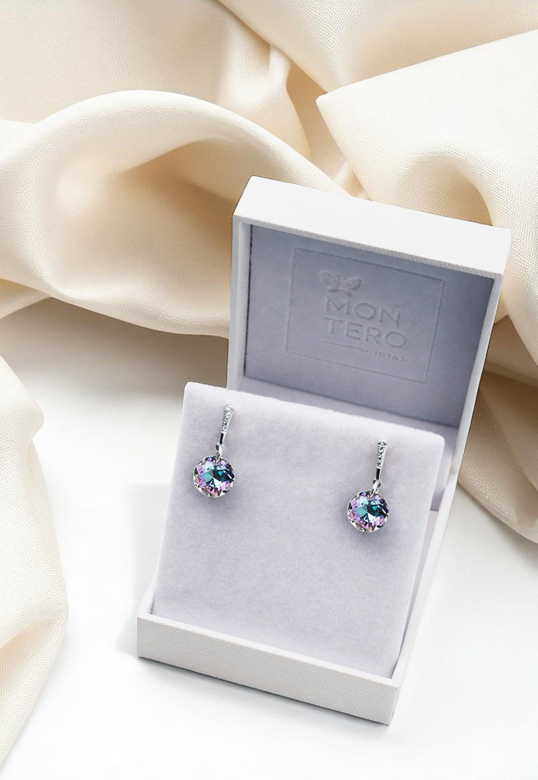 Aros Gracia Plata 925 Cristal Genuino Vitral Light