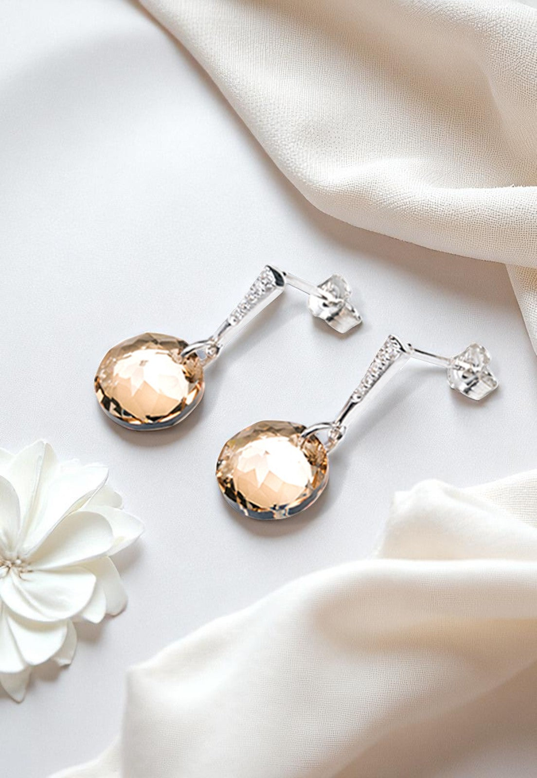 Aros Gracia Plata 925 Cristal Genuino Golden Shadow