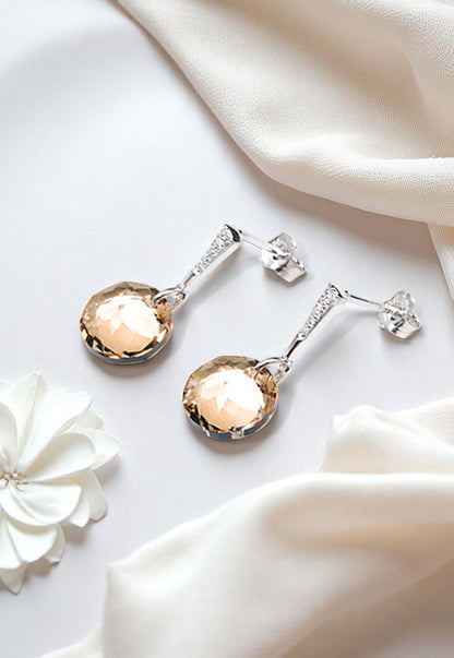 Aros Gracia Plata 925 Cristal Genuino Golden Shadow