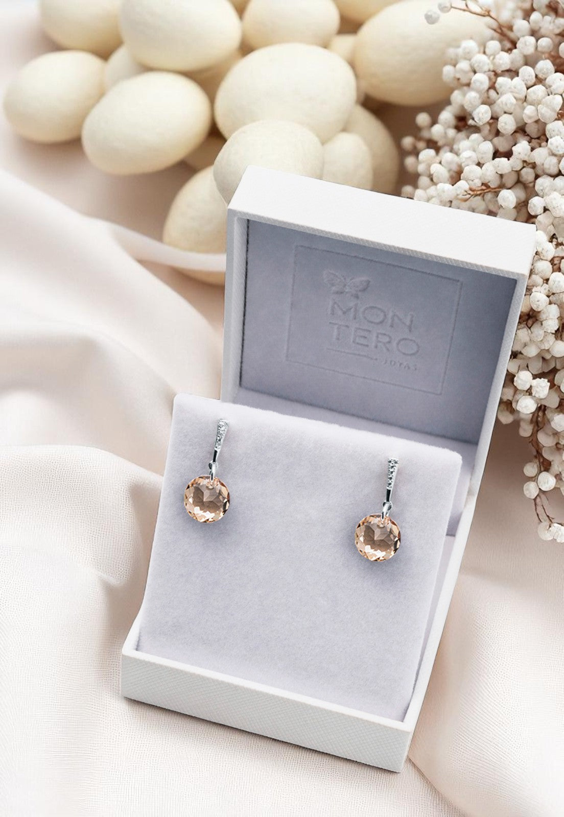 Aros Gracia Plata 925 Cristal Genuino Golden Shadow