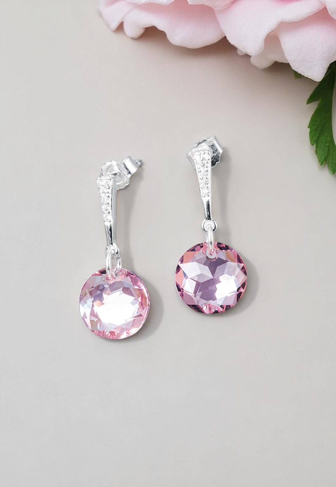Aros Gracia Plata 925 Cristal Genuino Light Rose