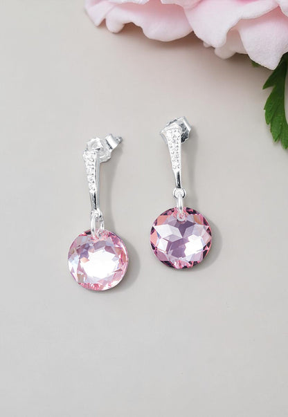 Aros Gracia Plata 925 Cristal Genuino Light Rose