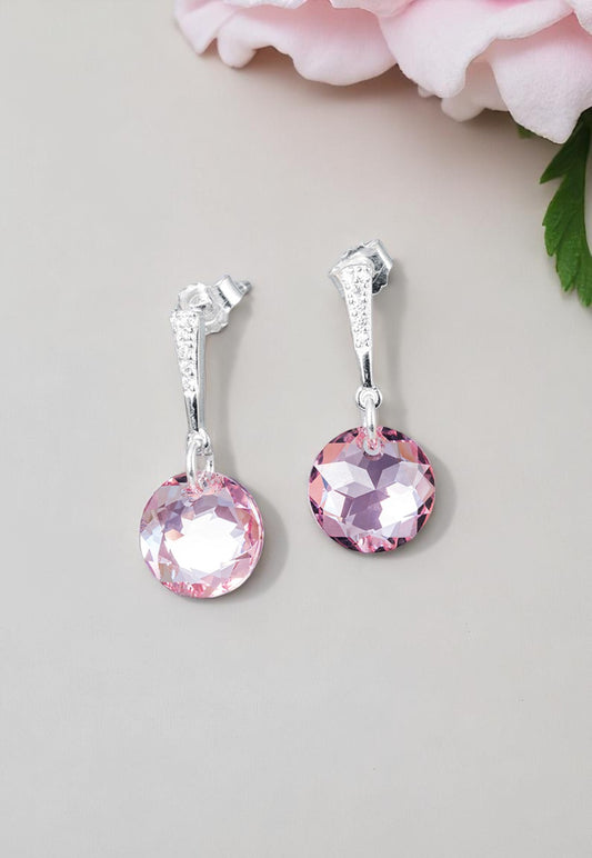 Aros Gracia Plata 925 Cristal Genuino Light Rose